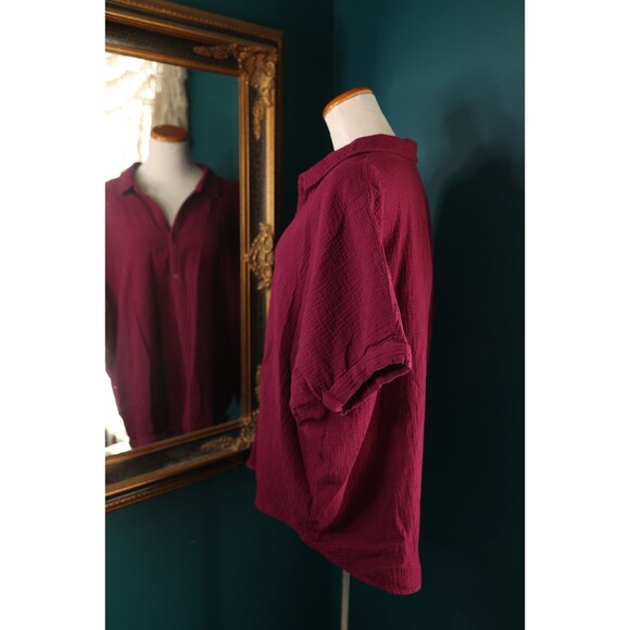 Pact Organic Coastal Boxy Gauze Oversized Shirt Sangria Beachy Lagenlook M/L - Picture 6 of 9